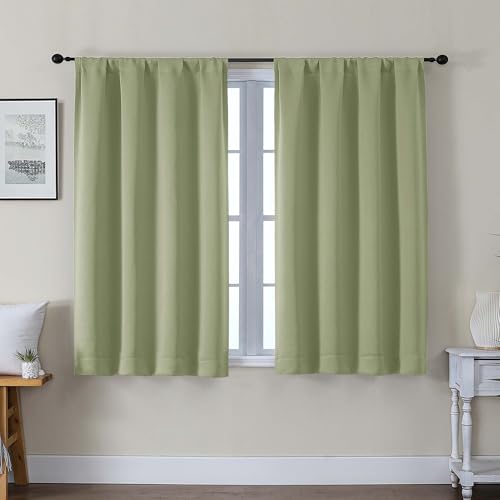 Gwine Blackout Curtains for Bedroom 45 Inch Length, Thermal Insulated Room Darkening Short Curtains, Rod Pocket Drapes for Bathroom Basement Patio Cabinet, Each 40" Wx45 L, Sage Green - color: Sage Green, size: 40"W x 45"L (Pack of 2)