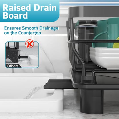 Dish Drying Rack - Space Saving Dish Rack - Dish Racks for Kitchen Counter with Drainboard,Rustproof Dish Drainer with Removable Utensil Holder,Black - color: 1 Tier-black