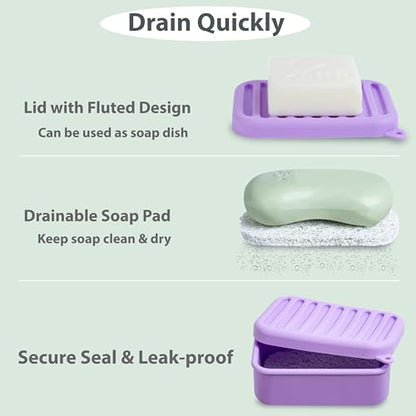 Portable Leakproof Travel Soap Case, Silicone Travel Soap Case, Compact Soap Holder with Drainage Layer, Travel Soap Holder for Camping, Gym, Outdoor (Light-Purple) - color: Light-purple