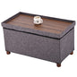 30 Inches Storage Ottoman Bench, Rect Grey, Modern, Classic Style, Linen Fabric, Walnut Wood Legs - color: Rect Grey