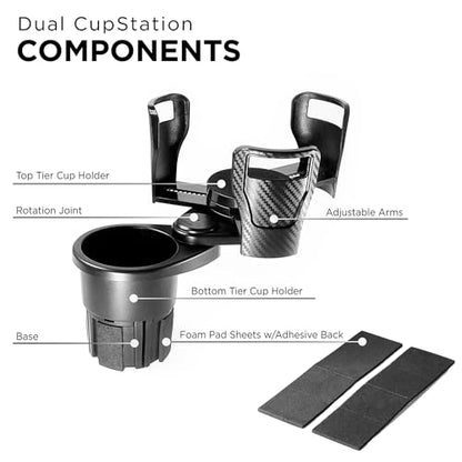 Limitless Dual CupStation - 2-in-1 Expandable Cup Holder with 360° Rotating Base – Black