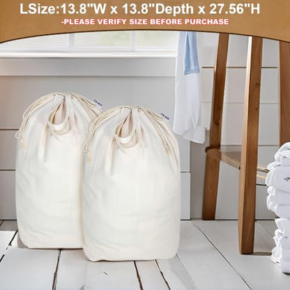 Canvas Laundry Bags with Handles & Square Base13.8"Wx13.8"Dx27.6"H, Large Heavy Duty Laundry Hamper Bag, College Dorm Washable Drawstring Canvas Dirty Clothes Sack (Beige,2 Pack) - color: Beige 2-Pack | Square Base, size: 13.8"Wx13.8"Depthx27.6"H