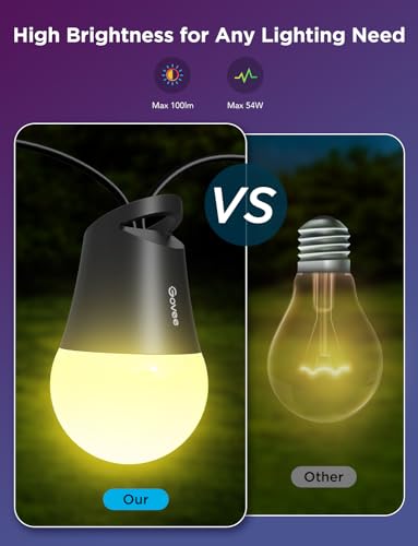Govee Smart Outdoor String Lights 2, 144ft Outdoor Lights with Dimmable Warm White LED Bulbs, 47 Scene Modes for Patio, Backyard, Balcony, IP65 Waterproof, Works with Alexa, App Control - size: 144ft