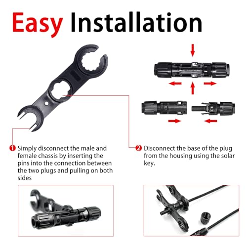 8AWG Solar Connectors IP68 Waterproof 1500V 70A Solid Tinned Copper Terminal Black 5 Pairs for Solar PV Panel Cable(10mm²) - size: 10mm2 (8AWG)