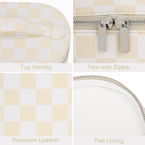 YFGBCX Checkered Makeup Bag Vanity Case with Divider Travel Toiletry Bag Women Cosmetic Bag Makeup Organizer Case - color: Checkered-Beige