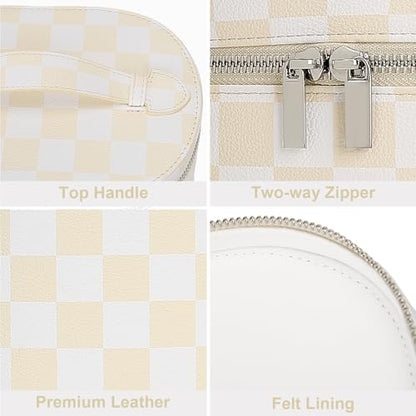 YFGBCX Checkered Makeup Bag Vanity Case with Divider Travel Toiletry Bag Women Cosmetic Bag Makeup Organizer Case - color: Checkered-Beige