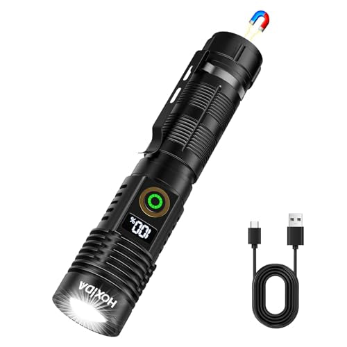 Hoxida Rechargeable Flashlights, 6 Modes Zoomable Powerful Tactical Linternas with LCD Digital Display, Super Bright High Lumens Handheld Magnetic Flashlights for Home Emergencies Camping (1pcs) - color: 1pcs