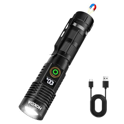 Hoxida Rechargeable Flashlights, 6 Modes Zoomable Powerful Tactical Linternas with LCD Digital Display, Super Bright High Lumens Handheld Magnetic Flashlights for Home Emergencies Camping (1pcs) - color: 1pcs