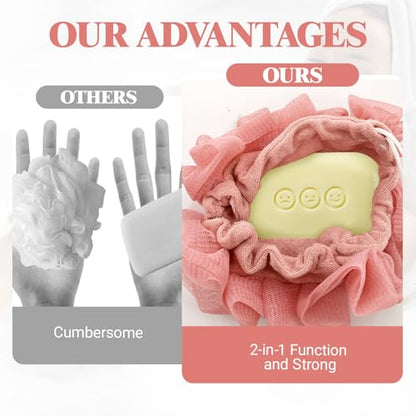 3 Pcs Soap Bar Loofah, 2 in 1 Bar Soap Loofah Pouch Can Hold Soap Effective Exfoliation for Bathing (Khaki+ Beige + Pink) - style: Khaki+ Beige + Pink