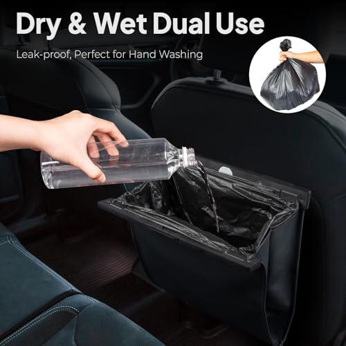 COZILO Leather Car Trash Can with Smart LED Light & Magnetic Closure,Leak-Proof, Odor-Lock Car Garbage Can for Any Cars, Sedans, SUVs, Trucks, Black - color: Black