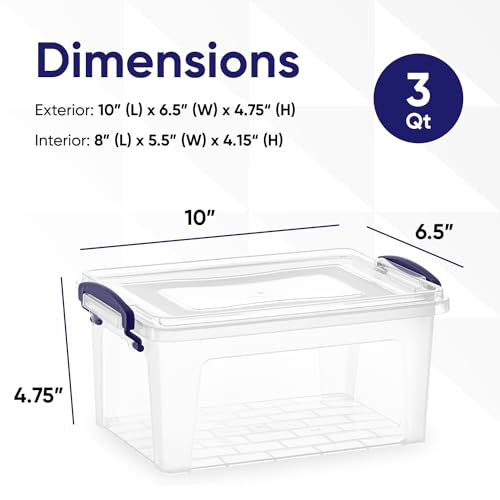 Superio Clear Plastic Storage Bin with Lid, 3.5 Qt, Non-Toxic, BPA Free, Odor Free, Organizer Storage Box, Stackable Plastic Tote for Home, Garage, School, and Office, X-Small - size: 9.75" x 6.6" x 4.75"