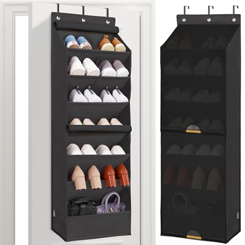 STORAGE MANIAC Over the Door Shoe Organizer with Curtain Dustproof Heavy-Duty Large Deep Pocket Hanging Shoe Organizer for Closet Dorm & Narrow Door Storage Shoe Holder Shoe Rack, 7-Shelf Black 1 Pack - color: Black, size: 7-Shelf