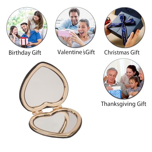 Compact Mirrors, Leather Folding Travel Mirrors, Bee Double Sided Handheld Mirrors, Portable Heart Shape Makeup Mirrors Gift for Girls Women Mothers