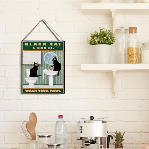 wall-pediments MP 466 Black Cat & Sink Co. Bathroom Duo Plaque, 6.7 x 10 Inches Funny Cat Bathroom Decor - color: Generic 9951