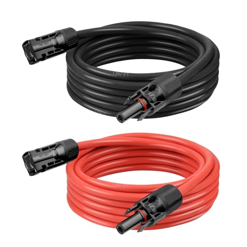 10 AWG Solar Extension Cable 10FT Black + 10FT Red, 10 Gauge Solar Panel Wire Male to Female Tinned Copper Wire for Solar Panel, Automotive, RV, Boat, Outdoors - size: 10AWG 10FT