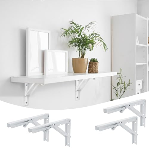 10 Pack 12 Inch White Folding Shelf Brackets with Screw, Collapsible Shelf Bracket Wall Mounted, Heavy Duty Folding Shelf Brackets for Wood Shelves, Wall-Mounted Tables & More - size: 10 Pack 12 Inch White