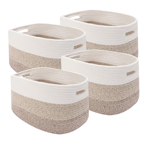 4 Pack Woven Storage Baskets for Organizing - Cotton Rope Baskets for Closet, Toys, Books, Towels, Durable Storage Bins for Shelves, Living Room, Bedroom, 14.76''Lx9.84''Wx8.86''H (khaki, 13") - color: Khaki, size: 14.76"