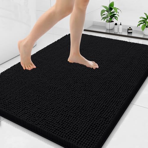 Arotive Bathroom Rugs 40x32, Extra Soft Absorbent Shaggy Chenille Bath Rugs, Machine Washable Rubber Backing Non-Slip Bath Mats for Bathroom Floor Tub and Shower, Home Decor Accessories, Black - color: Black, size: 40" X 32"