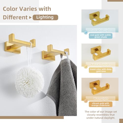 Angle Simple Double Towel Hook Brushed Dark Gold 2 PCS, SUS304 Stainless Steel Bathroom Hand Towel Holder, Double Robe Hook for Wall - color: Brushed Dark Gold, size: 2 Pack