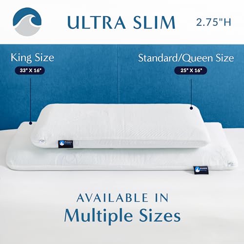 Bluewave Bedding Ultra Slim Gel Memory Foam Pillow for Stomach and Back Sleepers - Thin, Flat Design for Cervical Neck Alignment and Deeper Sleep (2.75-Inches Height, Standard Size) - style: 2.75"H Ultra Slim (Standard)