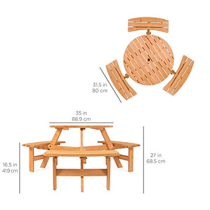 Best Choice Products 6-Person Circular Outdoor Wooden Picnic Table for Patio, Backyard, Garden, DIY w/ 3 Built-in Benches, 500lb Capacity - Natural - color: Natural