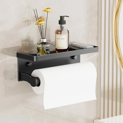 Black Paper Towel Holder with Shelf, Wall Mount Paper Towel Holder for Bathroom Kitchen, Hand Towel Rack Holder,Paper Roll Holder with Self Adhesive & Screw,RV - color: Black Pro
