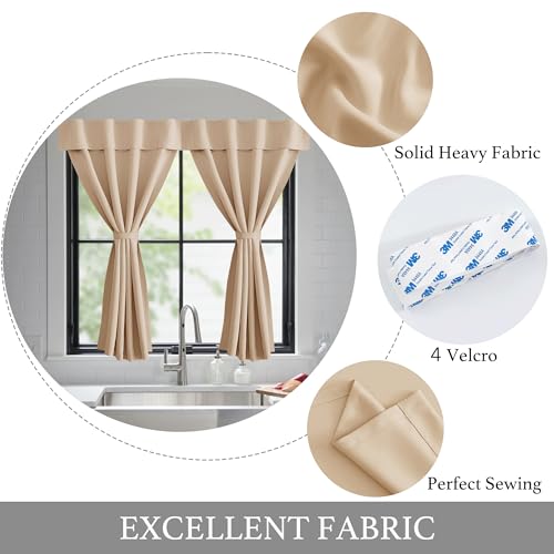 NICETOWN Biscotti Beige 42" W x 63" L No Drill Privacy Thermal Curtain, Farmhouse Solid Self-Adhesive Blackout Window Cover for Living Room, Office, Loft & Rental Apartment, 1 Panel - color: Biscotti Beige, size: 42"W x 63"L (Pack of 1)