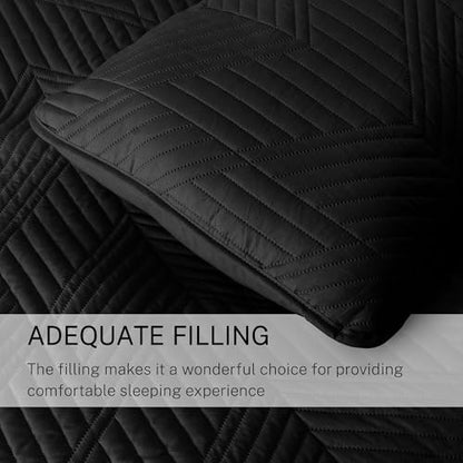 Exclusivo Mezcla Ultrasonic Full Queen Quilt Bedding Set, Lightweight Black Bedspreads Soft Modern Geometric Coverlet Set for All Seasons (1 Quilt and 2 Pillow Shams) - color: Black, size: Full/ Queen (90"x96")