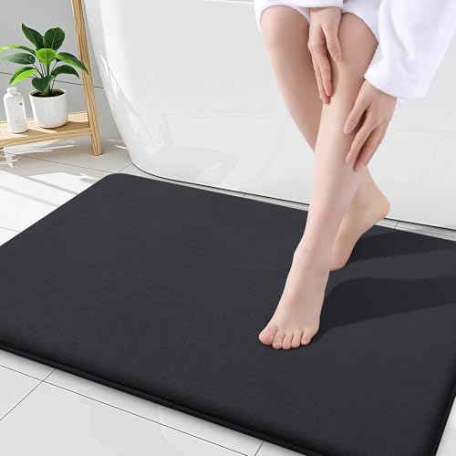 Smiry Memory Foam Bath Mat 34x21, Extra Soft and Absorbent Bathroom Mats, Non Slip Washable Carpet for Floor, Shower and Tub, Black - color: Black, size: 34" X 21"