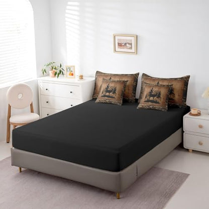 Feelyou Deer Comforter Set with Sheets Queen Size 7 piece Kids Rustic Deer Hunting Bedding Set Cabin Lodge Deer Bed in a Bag Farmhouse Nature Wildlife Antlers Brown Bed Set - color: Brown, size: Queen