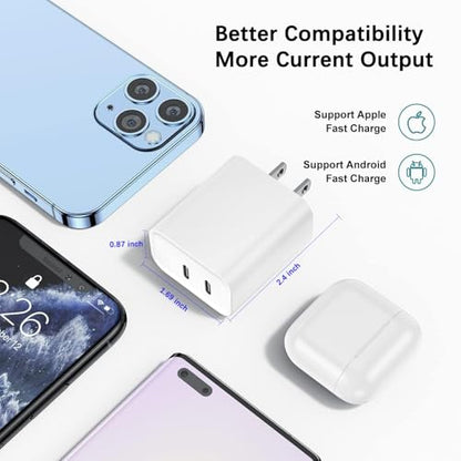 USB C Charging Block Fast Charger,2Pack 40W Dual Port Fast USB C Wall Charger Block,Type C Charging Plug Power Adapter Compatible with iPhone 17 Pro Max/Air/17e/16e/16 Plus/15/14/13/12/11/XS/XR/X,iPad