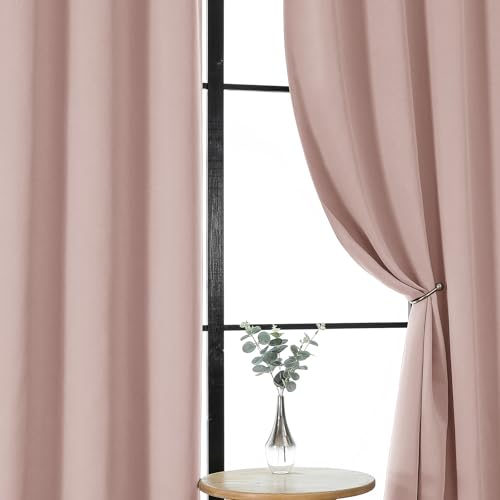 Gwine Valentine's Day Blush Pink Blackout Curtains 96 Inch Length, Room Darkening Energy Saving Black Out Curtains for Living Room, Window Treatment Drapes with Rod Pocket, Each 40" Wx96 L, 2PCS - color: Blush Pink, size: 40"W x 96"L (Pack of 2)