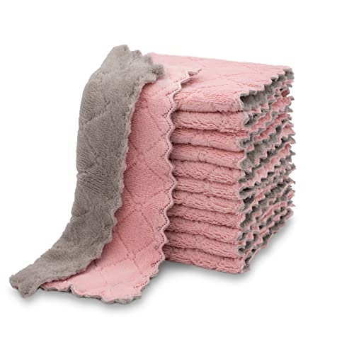 kimteny 12 Pack Dish Cloths for Washing Dishes, Super Absorbent Microfiber Kitchen Dish Rags, Fast Drying Coral Velvet Dish Cloths for Kitchen Counter and Dishes (Pink-Grey) - color: Pink-grey