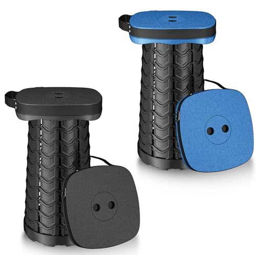 aboutool 2 Pack Collapsible Stool - Lightweight Folding Stool, 485lbs Capacity, Portable for Adults, Camping, Fishing, Hiking, Outdoor, Travel - color: 2pcs Black+blue (Cushion Not Included)