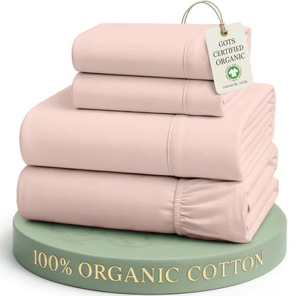 Lane Linen King Sheets 100% Organic Cotton Percale Cooling 4pc - Sepia Rose - color: 03: Dusty Rose, size: King