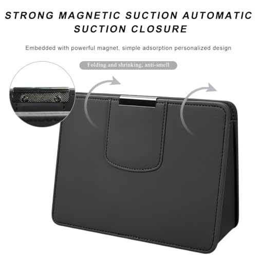 Car Trash Can, Leather Magentic Vehicle Garbage Organizer with One Roll Trash Bag, Foldable Waterproof Dustbin Litter Container Mini Sotrage Bag for Car Truck SUV (Black) - color: Black