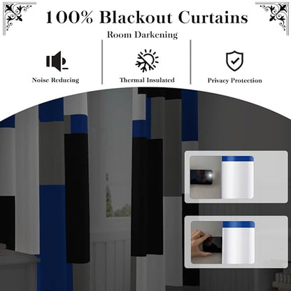 Tyrot Blue Gray 100% Blackout Curtains 45 inch Length 2 Panels Set White Grey Modern Abstract Geometric Drapes for Kitchen Black Out Curtains Insulated Room Darkening Small Window Curtains, 42Wx45L - color: Blue, size: 42"W x 45"L (Pack of 2)
