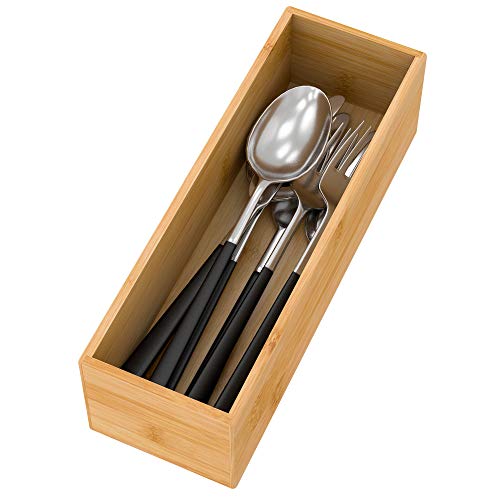 Bamboo Kitchen Drawer Organizer, Wooden Storage Box for Utensil Organizer Silverware Tray Cutlery Holder Flatware Containers - Multi-Use Deep Drawer Dividers Organizer for Bathroom, Jewelry, 9"3"2.5" - color: Bamboo, size: 9*3*2.5 inch