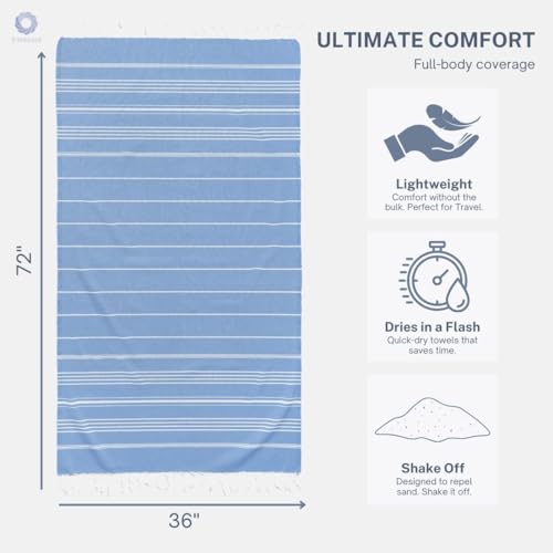 Cotton Turkish Beach Towel with Towels Oversized 36"x72" Pool Absorbent Extra Large Quick Dry Sand Travel Towel (Azure Bliss, 4 Pack) - color: Azure Bliss, size: 4 Pack