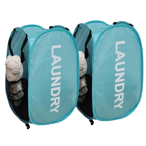 2Pack Collapsible Laundry Baskets Pop Up Laundry Hamper Mesh Storage Bins Clothes Hamper for Laundry, Blue - color: Sky Blue - 2Pack