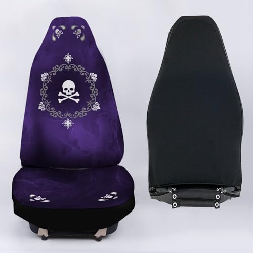 Bulopur Skull Flowers Purple Print Automobile Front Seat Cover, Automotive Seat Cover Accessories, Breathable Front Car Seat Cover Pack of 2 - color: Purple Skull Floral