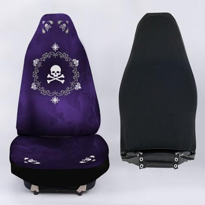 Bulopur Skull Flowers Purple Print Automobile Front Seat Cover, Automotive Seat Cover Accessories, Breathable Front Car Seat Cover Pack of 2 - color: Purple Skull Floral