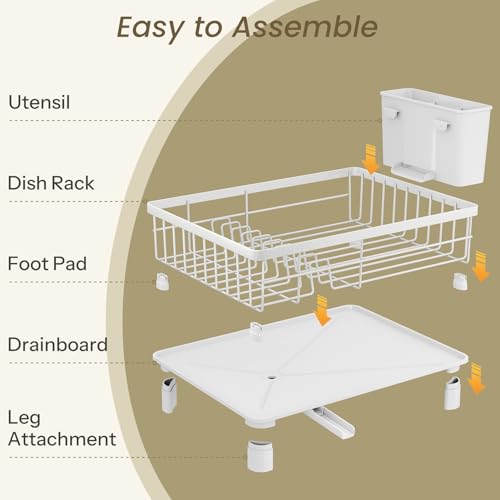 SNTD Dish Drying Rack - Small Dish Rack for Kitchen Counter, Stainless Steel Dish Drainer with Utensil Holder and Drainboard, 11" W x 15" L (White) - color: White, size: 11" W x 15" L