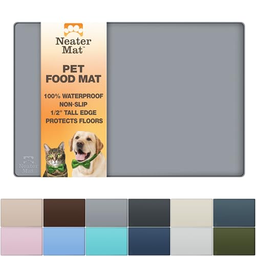 Neater Pet Brands Neater Mat Pet Mats for Food and Water, Cat & Dog Bowl Mat Waterproof Silicone, Feeding Tray, Dog Food Mats for Floors, Placemat w/Raised Edge for Under Bowls, 16” x 10”, Grey - color: Gunmetal, size: 16"L x 10"W