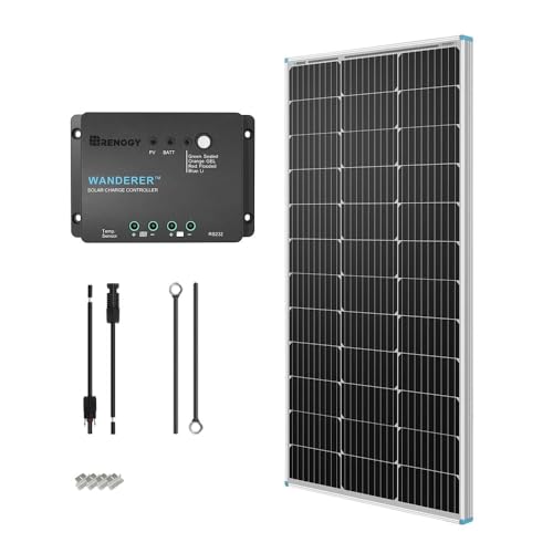 Renogy 100W 12V Solar Panel Starter Kit, 100 Watt Monocrystalline Solar Panel, 30A LCD PWM Charger Controller, Adaptor Kit, Tray Cables, Z Brackets for RV, Camper, and Other Off Grid Applications - size: 100W Panel+PWM 30A Controller