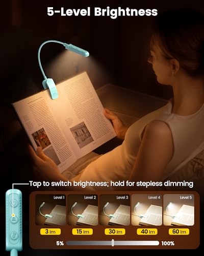 Glocusent 13 LED Rechargeable Book Light for Reading at Night, Eye-Caring 3 Amber Colors & Stepless Dimming, Lasts 1 Week to 2 Months, Travel Clip on Lamp, Gifts for Book Lovers, Men, Women & Kids - color: Sky Blue