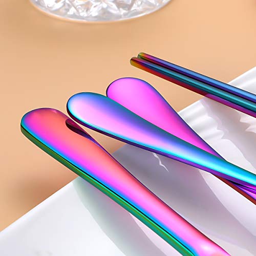 Travel Utensils,Reusable Silverware Set To Go Portable Cutlery Set with a Waterproof Carrying Case for Lunch Boxes Workplace Camping Picnic (Rainbow) - color: Rainbow