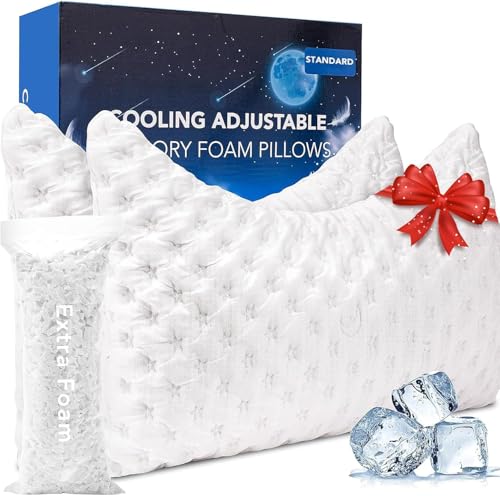 KUCEY Cooling Side Sleeper Pillow for Neck and Shoulder Pain, Luxury Shredded Memory Foam Curved Bed Pillows for Sleeping Set of 2- Adjustable Standard Size- Washable Cover Crescent White - color: Crescent White, size: Standard Size (2 pack)