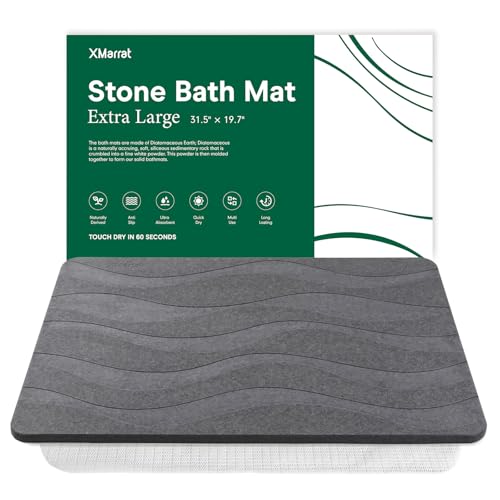 XMarrat Large Stone Bath Mat, 31.5'' x 19.7'' Super Absorbent Diatomaceous Earth Bath Mat Large, Quick Drying Non-Slip Diatomite Stone Bath Mats for Bathroom, Easy to Clean (Dark Gray) - color: Dark Grey Wave, size: 31.5" x 19.7" (Rectangular)