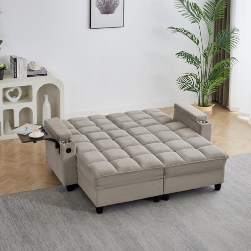 oaaktu Queen Size Sleeper Sofa Couch with Pullout Bed,Convertible Pull Out Adjustable Backrest for Small Spaces,Apartment, Guest Room (1113-khaki) - color: 1113-khaki